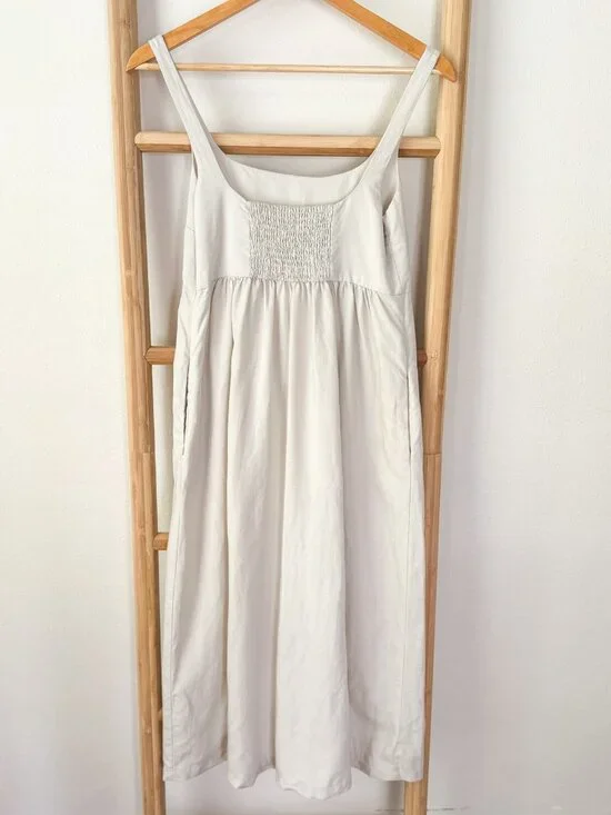Zara Linen Cream Ivory Midi Dress Size XS Beige Minimalist Slip Sundress - Picture 6 of 10